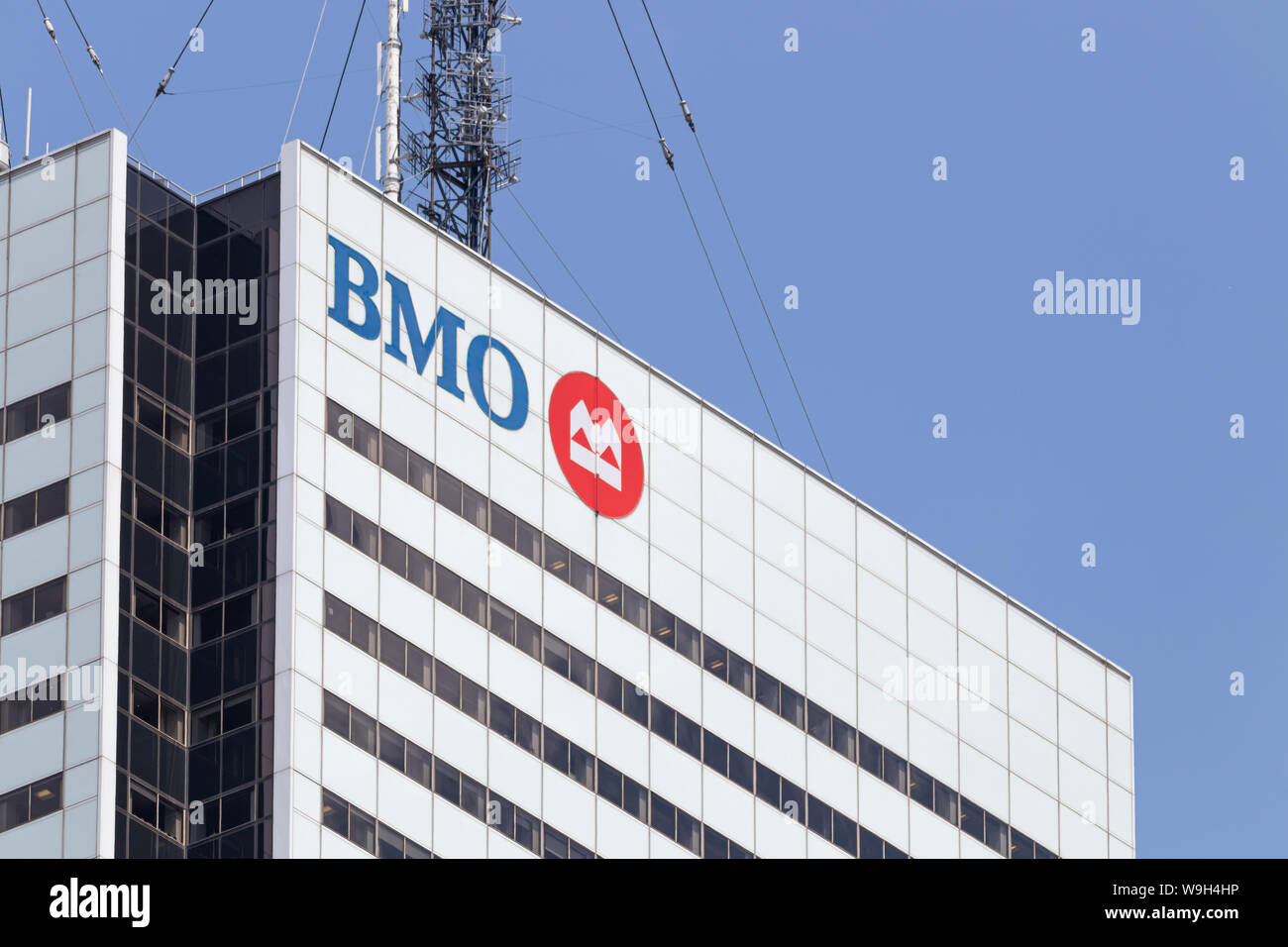 BMO (Bank of Montreal) logo on First Canadian Place skyscraper in downtown Toronto. Stock Photo