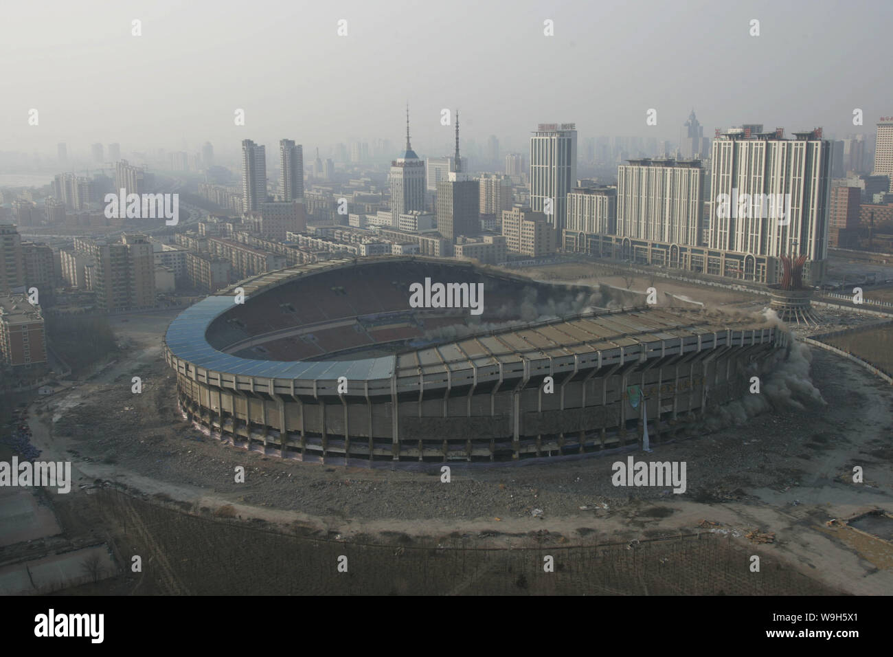 Final demolition of Shenyang Wulihe Stadium which gets its name renowned to the whole China for hosting the tournament for top10 soccer teams in Sheny Stock Photo