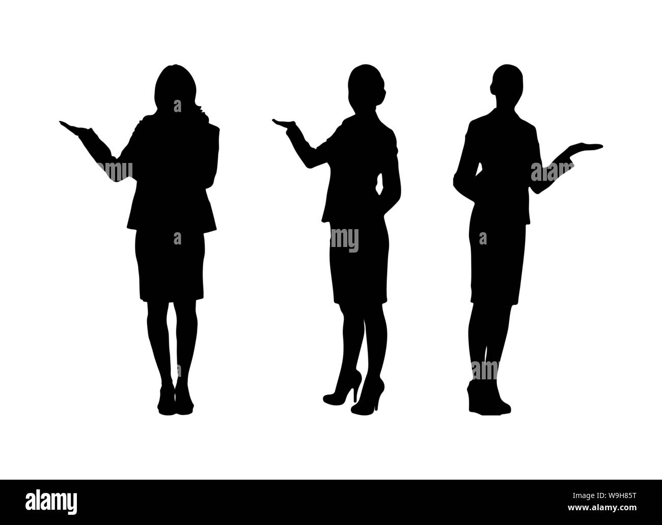Set of female silhouettes with outstretched arm, simple flat design. Stock Vector