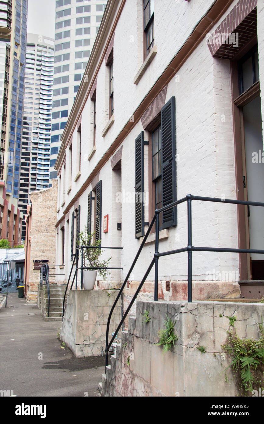 SYDNEY, AUSTRALIA APRIL 7TH: Gloucester street in the Rocks district. The Rocks district has some of Sydney's most historic buildings and is now a fav Stock Photo