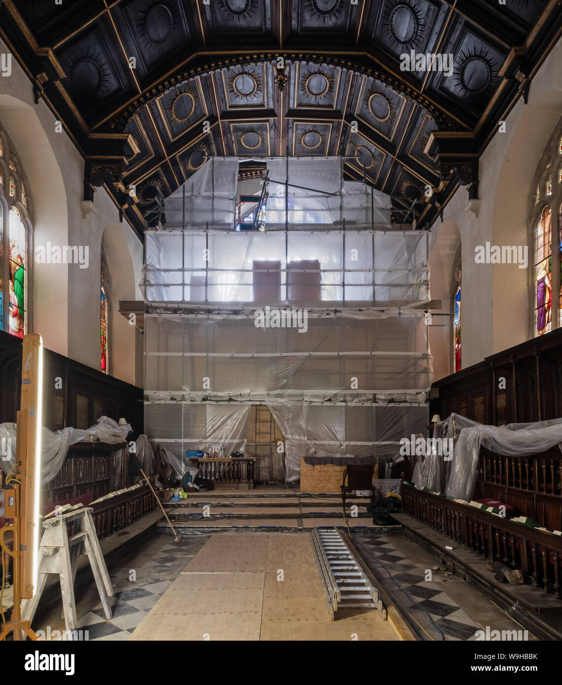 Refurbishment of the East Window of Peterhouse Chapel, Cambridge Stock Photo