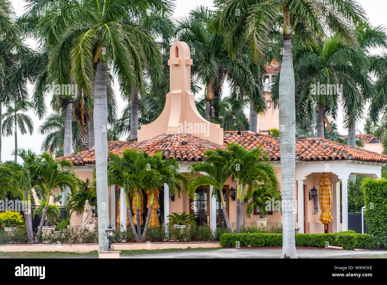 Mar-a-Lago, the Palm Beach estate of President Trump and home of the Mar-a-Lago Club, is a mansion bordered by the ocean and the Lake Worth Lagoon. Stock Photo