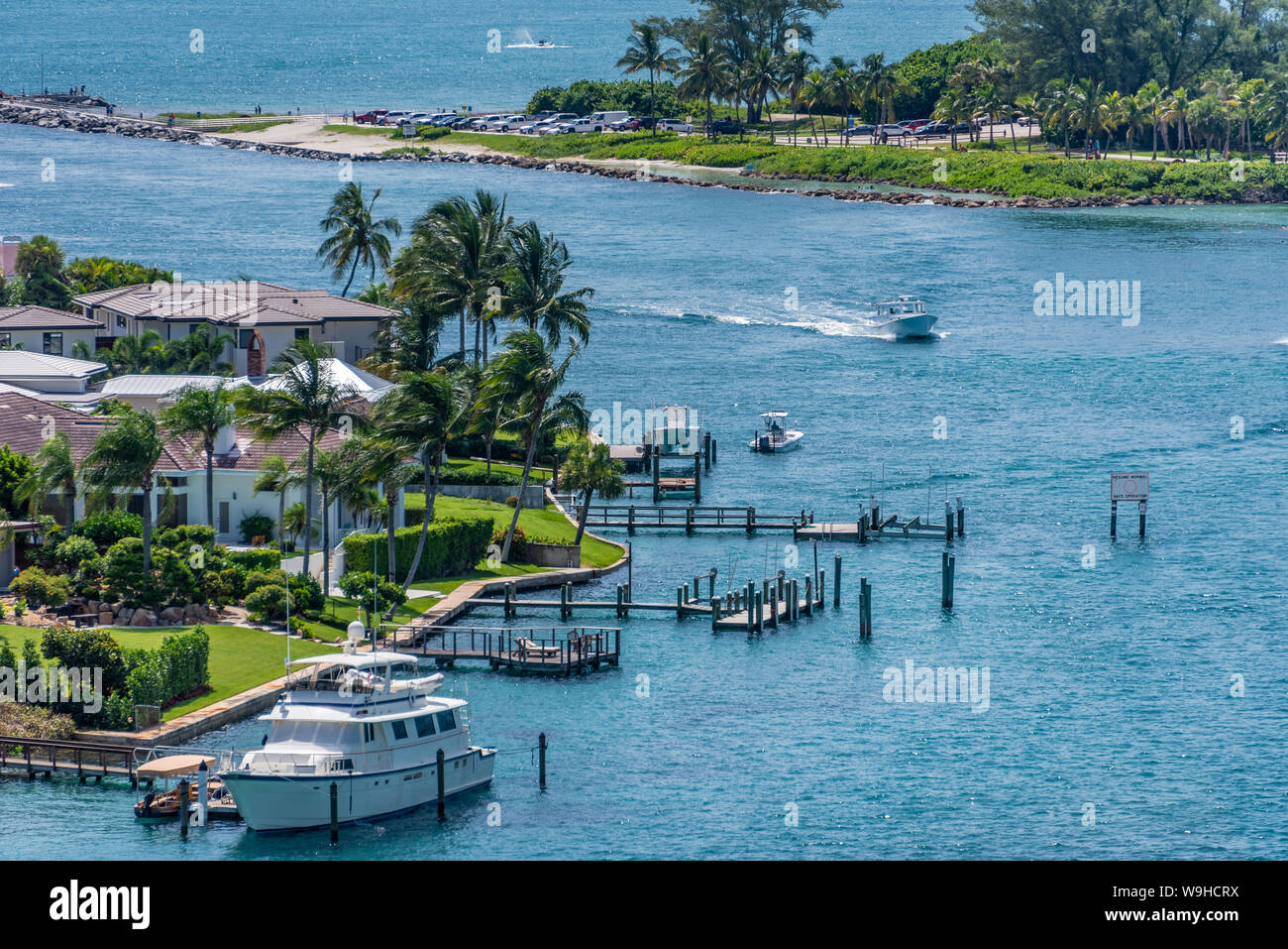 Jupiter Inlet view from atop the Jupiter Inlet Lighthouse in Jupiter, Palm Beach County, Florida. (USA) Stock Photo
