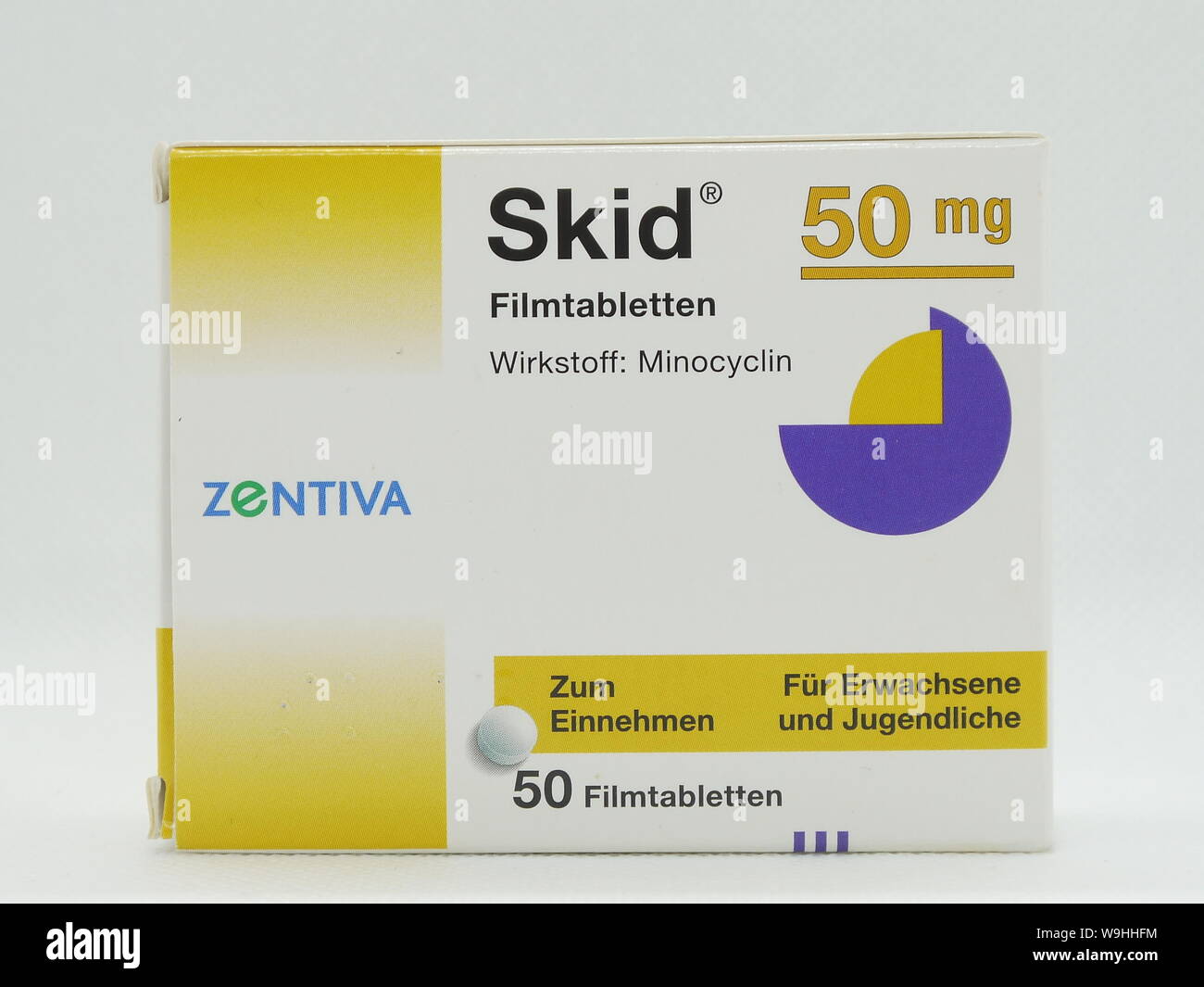 Berlin, Germany - 2019: Skid. Text in german: Pills for adults and Teenager. Stock Photo