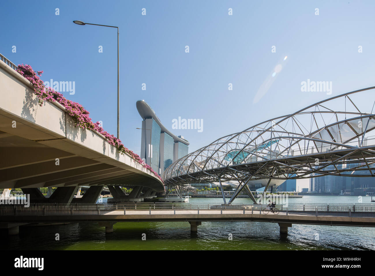 View of 3 bridges and Marina Bay Sands Stock Photo