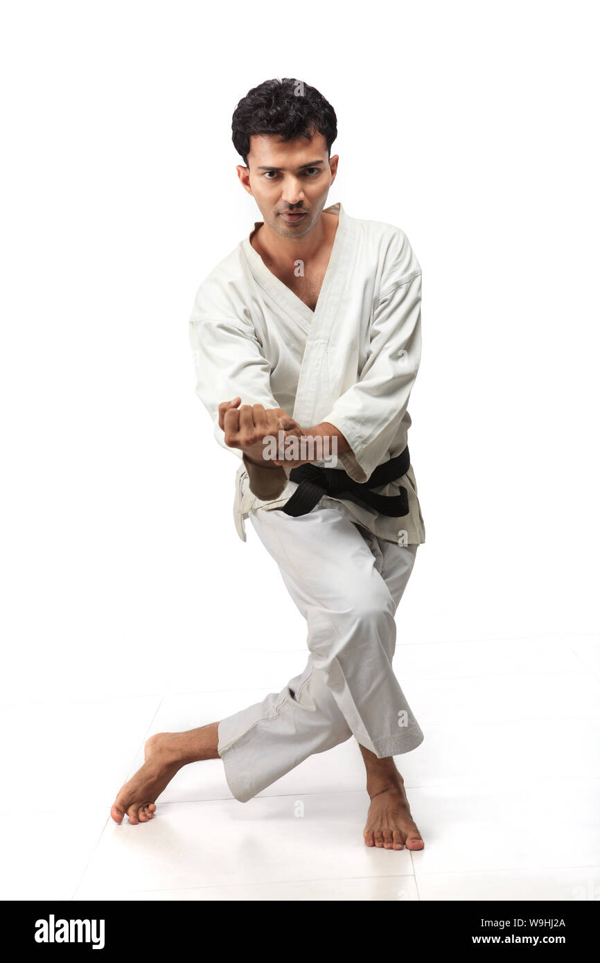 Young man judo stance Stock Photo Alamy