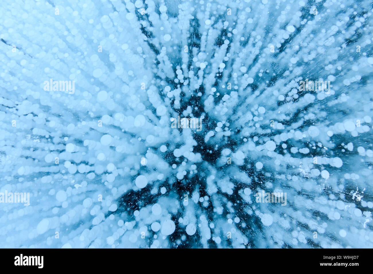 texture of methane bubbles in the thickness of blue Baikal ice lake ...