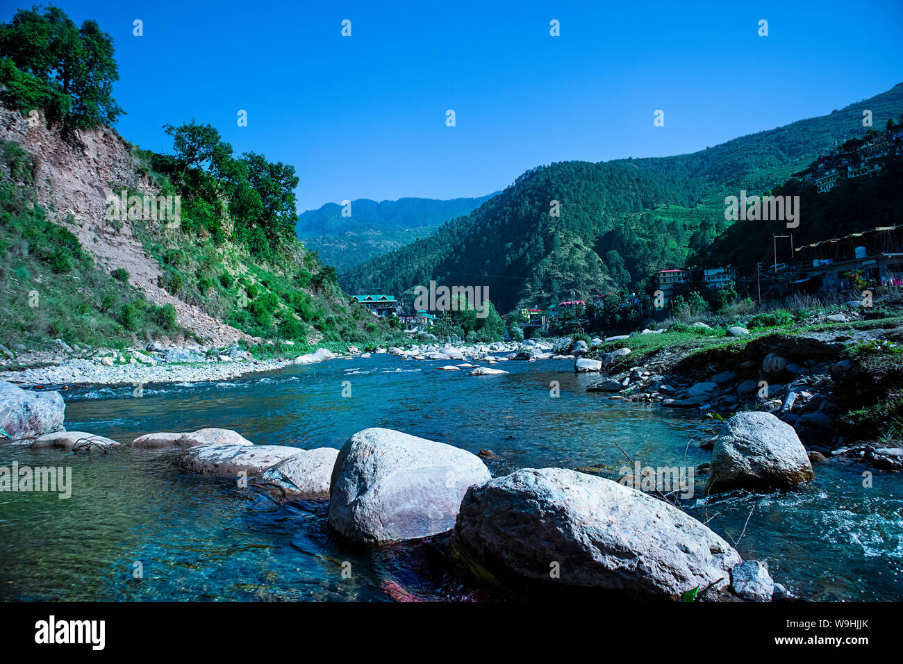 Mountain river water landscape. Wild river in mountains. Mountain wild ...