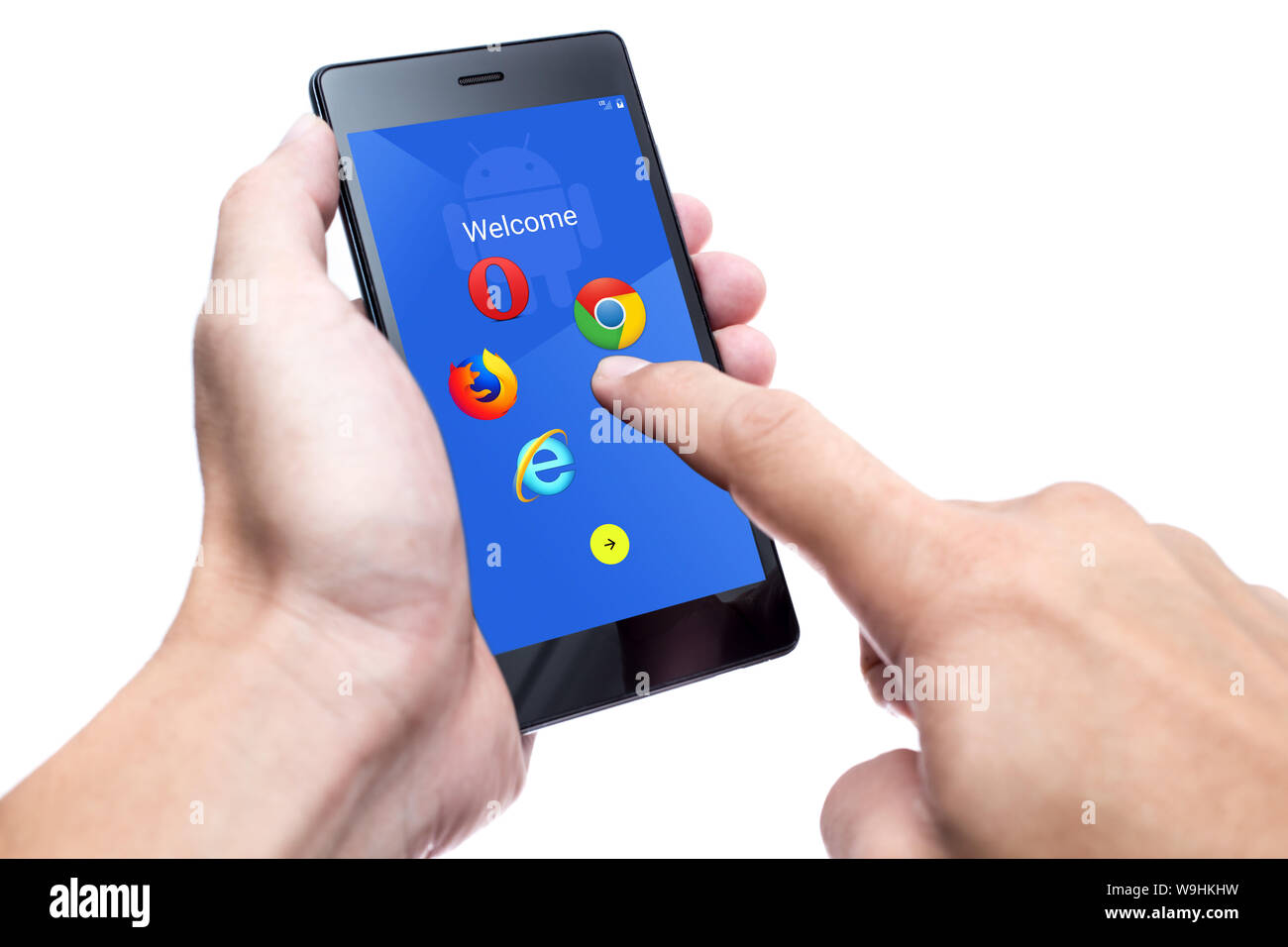 New Android setup in EU Google allow user select default system internet web browser by European Commission  antitrust penalty case. 3 August 2019.Ban Stock Photo