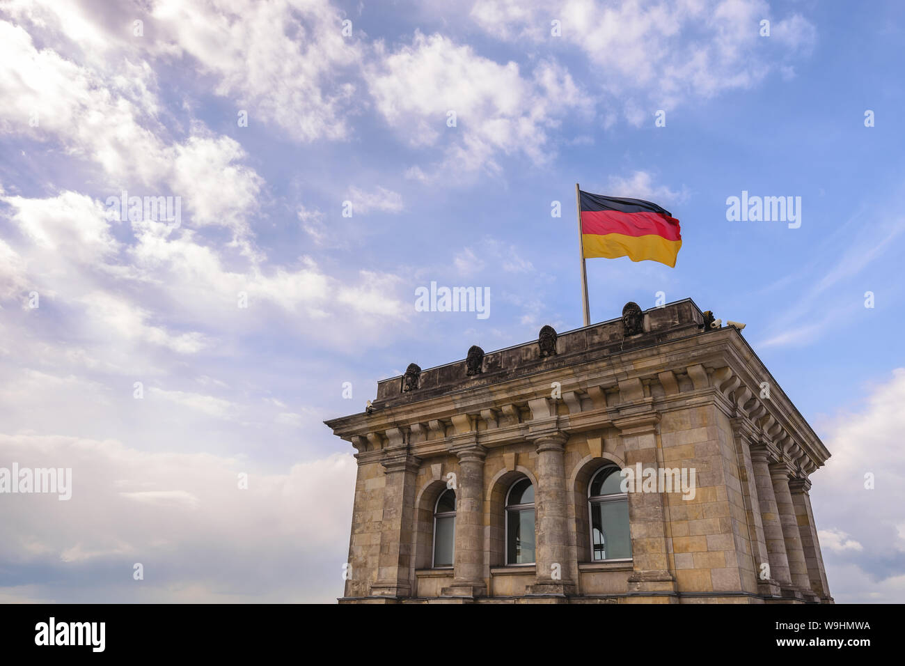 Berlin Germany, German flag at Reichstag German Parliament Building Stock Photo