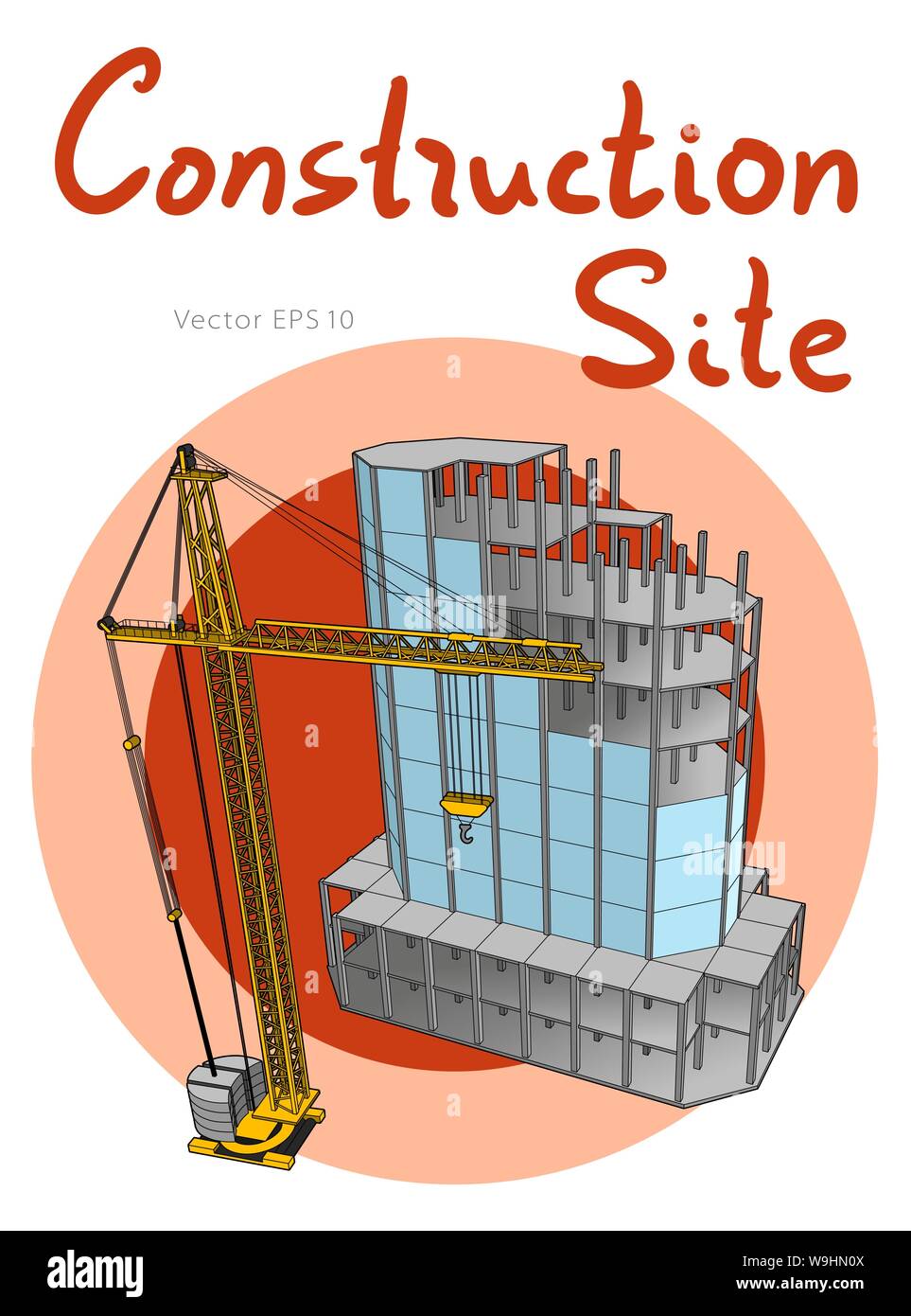Construction site and tower crane. City. Vector Stock Vector