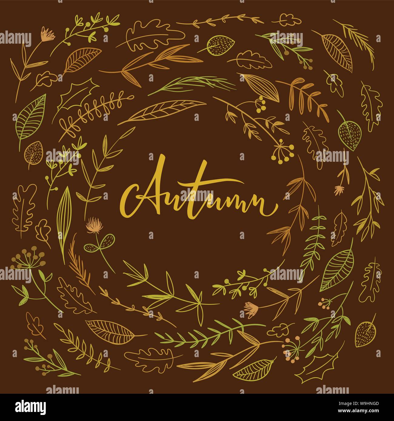 Autumn background with lettering with flowers and leaves Stock Vector ...