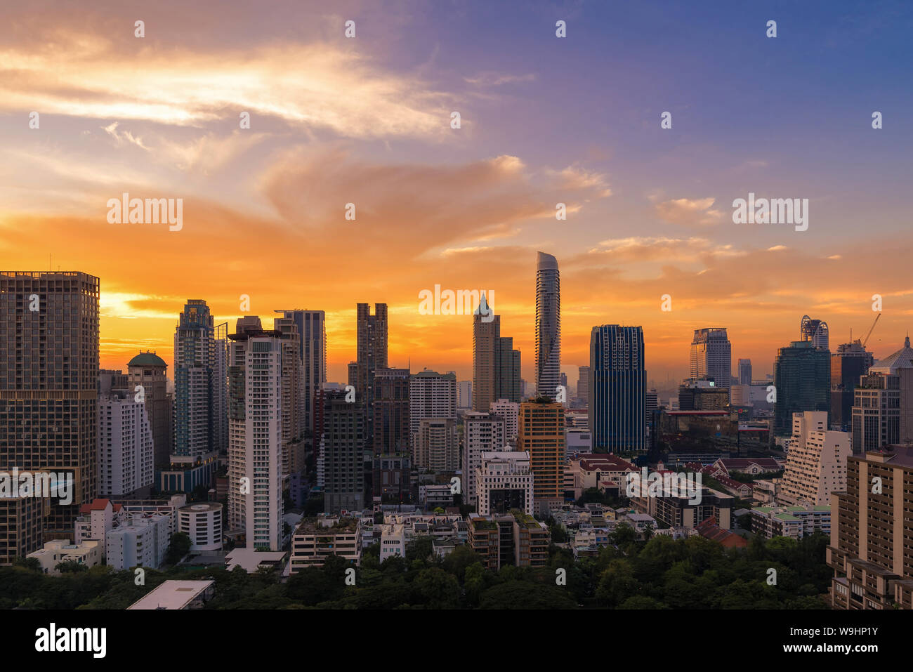 Aerial view of high rise modern building at business zone in Bangkok ...