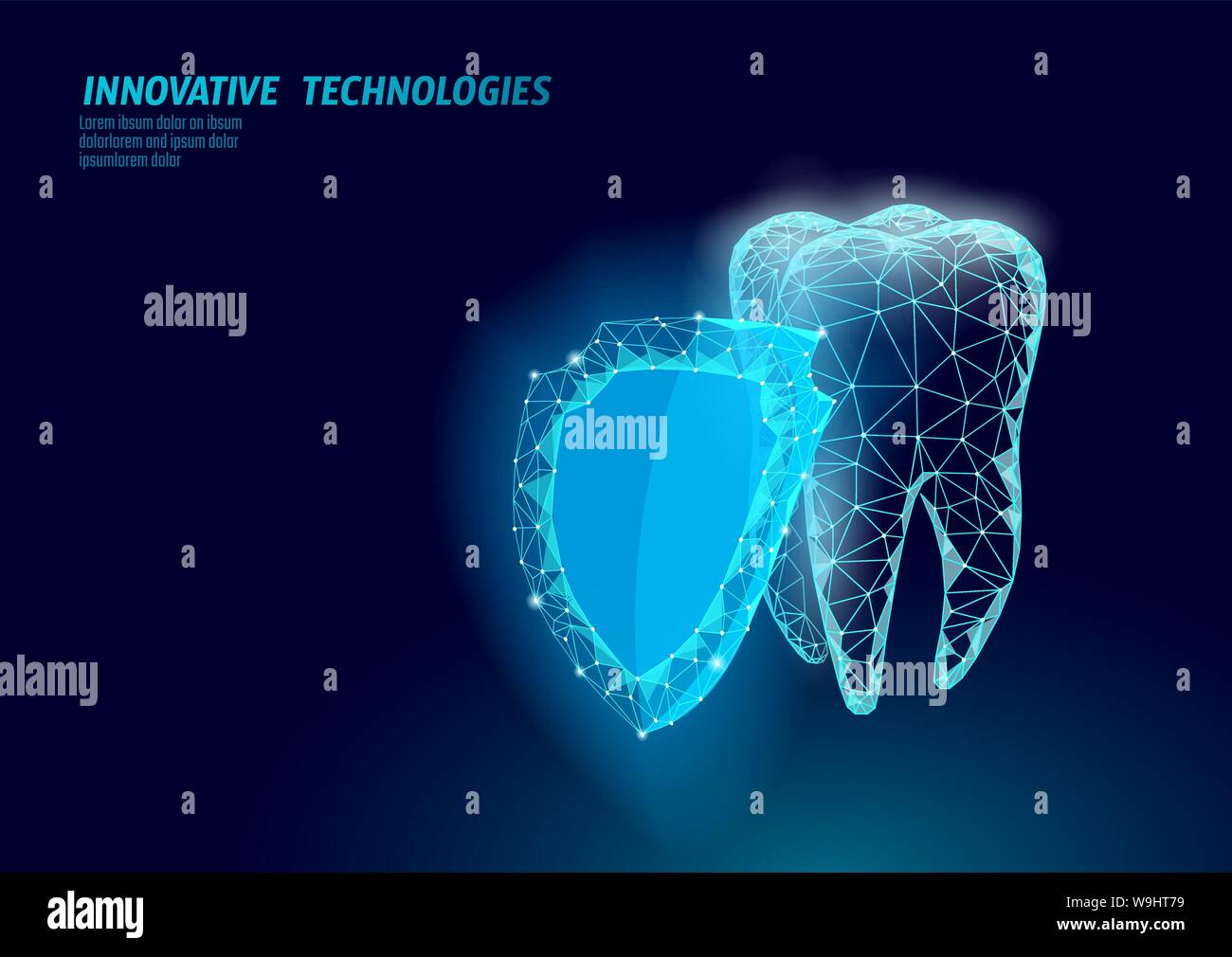 Low poly tooth protection medical concept. Cavity prevent shield