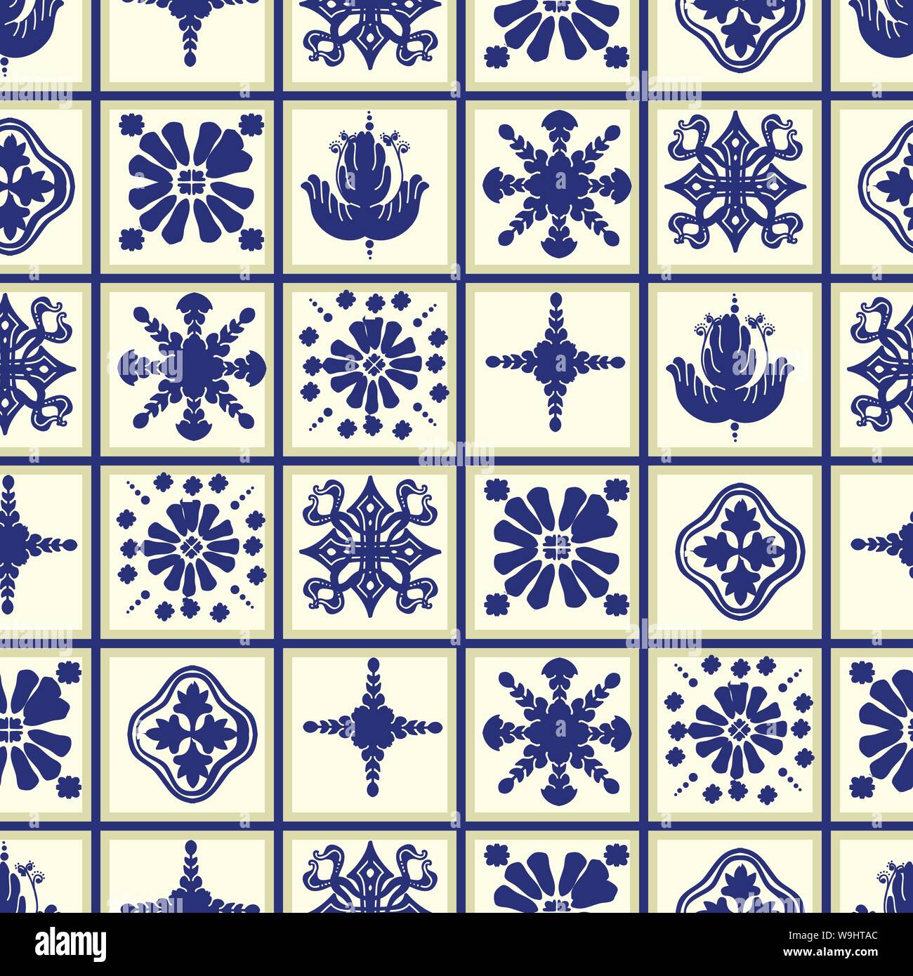 Vector Tile Pattern Lisbon Floral Mosaic Mediterranean Seamless Navy