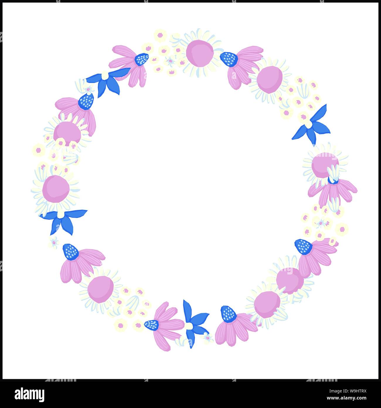 Vector floral wreath. Nature frame with flowers and leaves Stock Vector ...