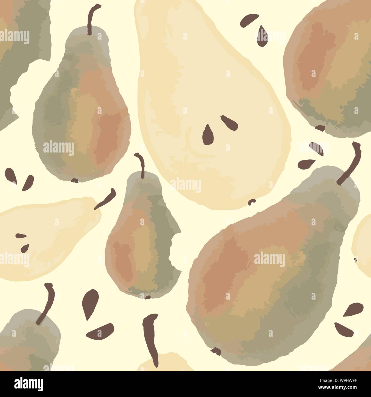Vector seamless pattern with pears on pastel yellow background Stock ...