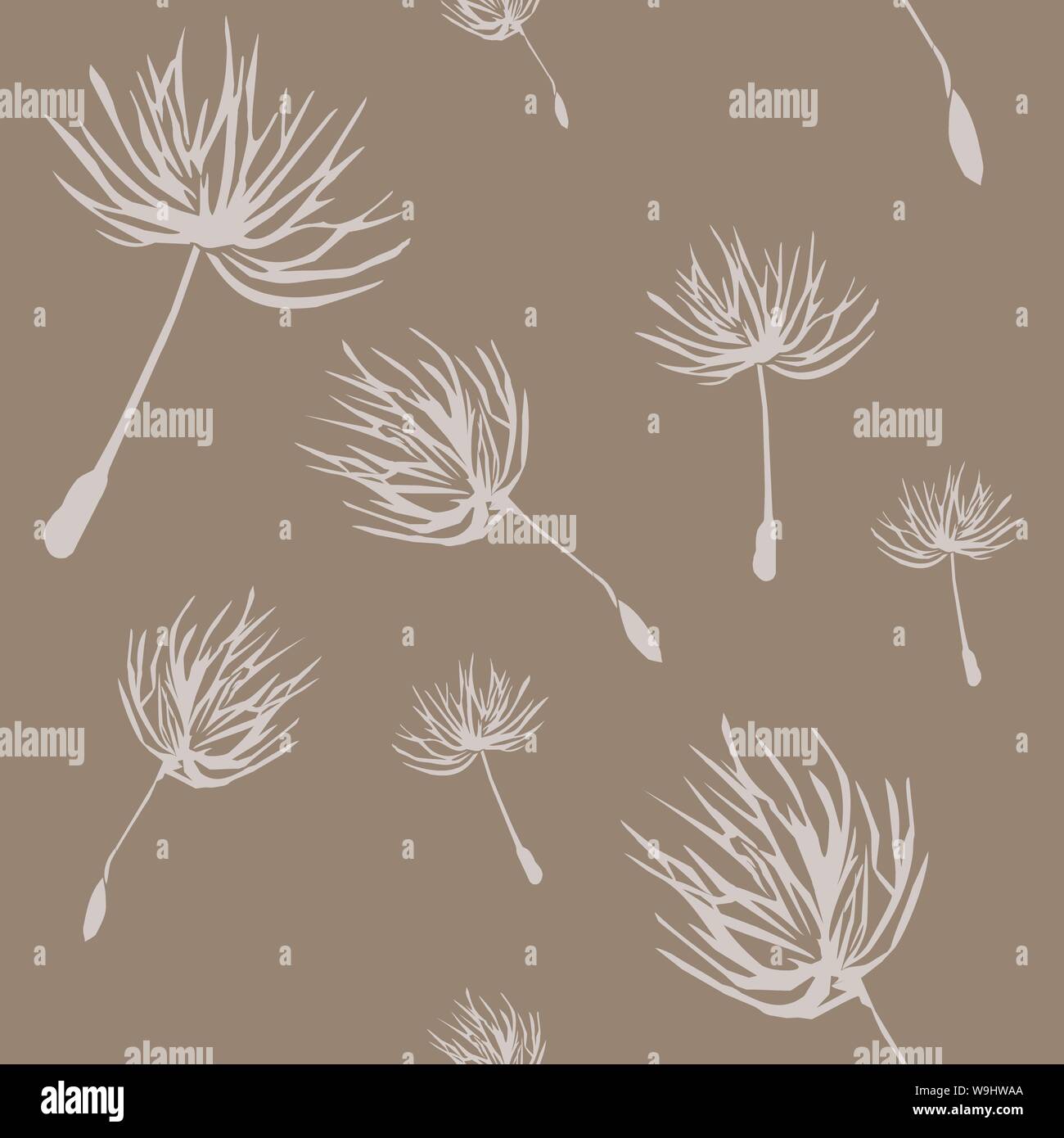 Vector seamless pattern of flying dandelion fluff on green background ...