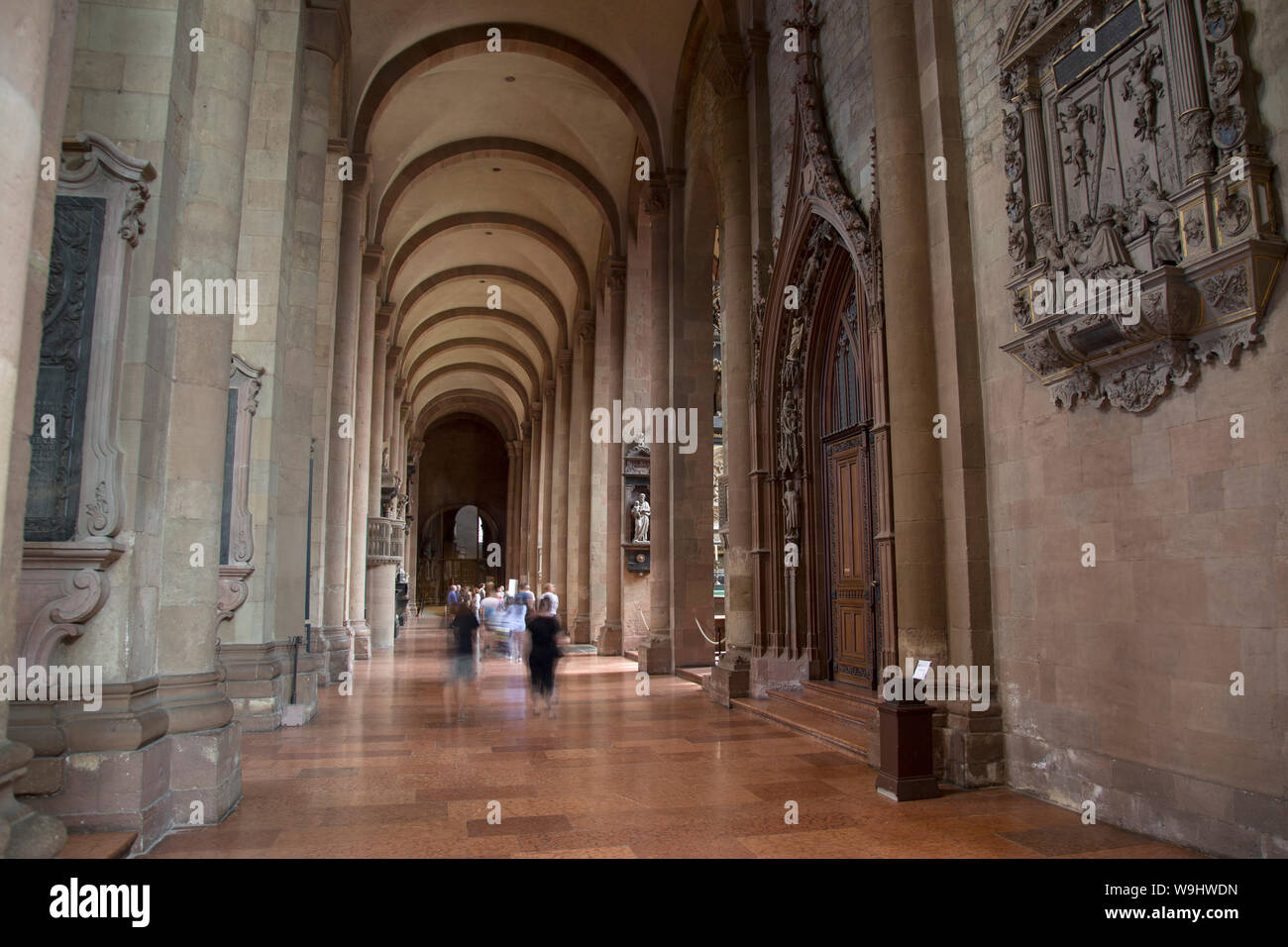 People inside Interior of Mainzer Dom Cathedral Church; Mainz; Germany