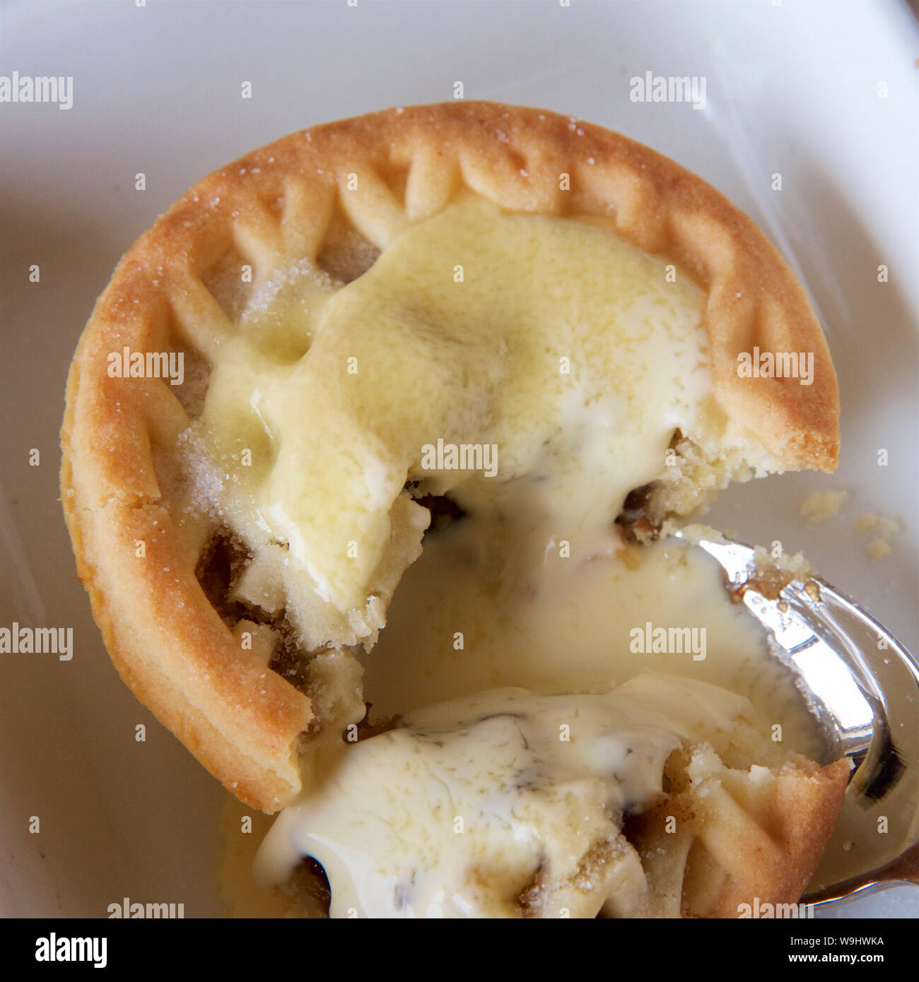 Mince tart in a white dish at Christmas. Stock Photo