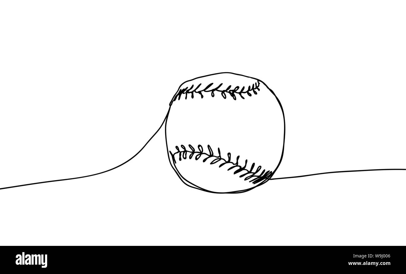 Baseball ball vector illustration on a white background. Continuous line drawing style. Stock Vector