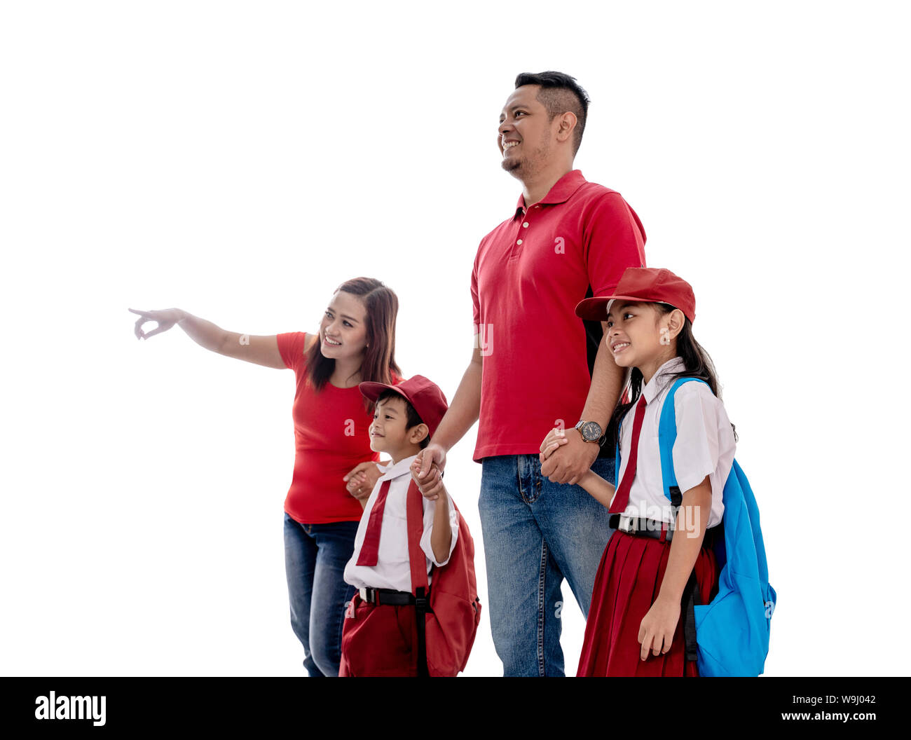 Parent Walk Their Children To School For The First Time Stock Photo Alamy
