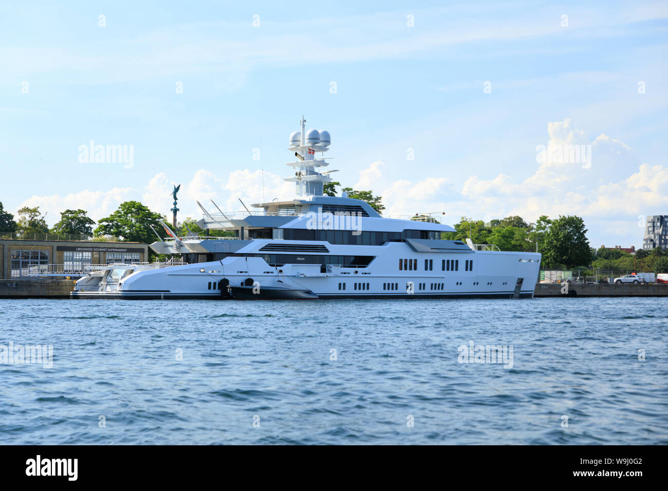 ・Denmark sea & yacht・１９cm・ Copen・ Copenhagen, Denmark - July 12 2019: The moored large yacht ELYSIAN
