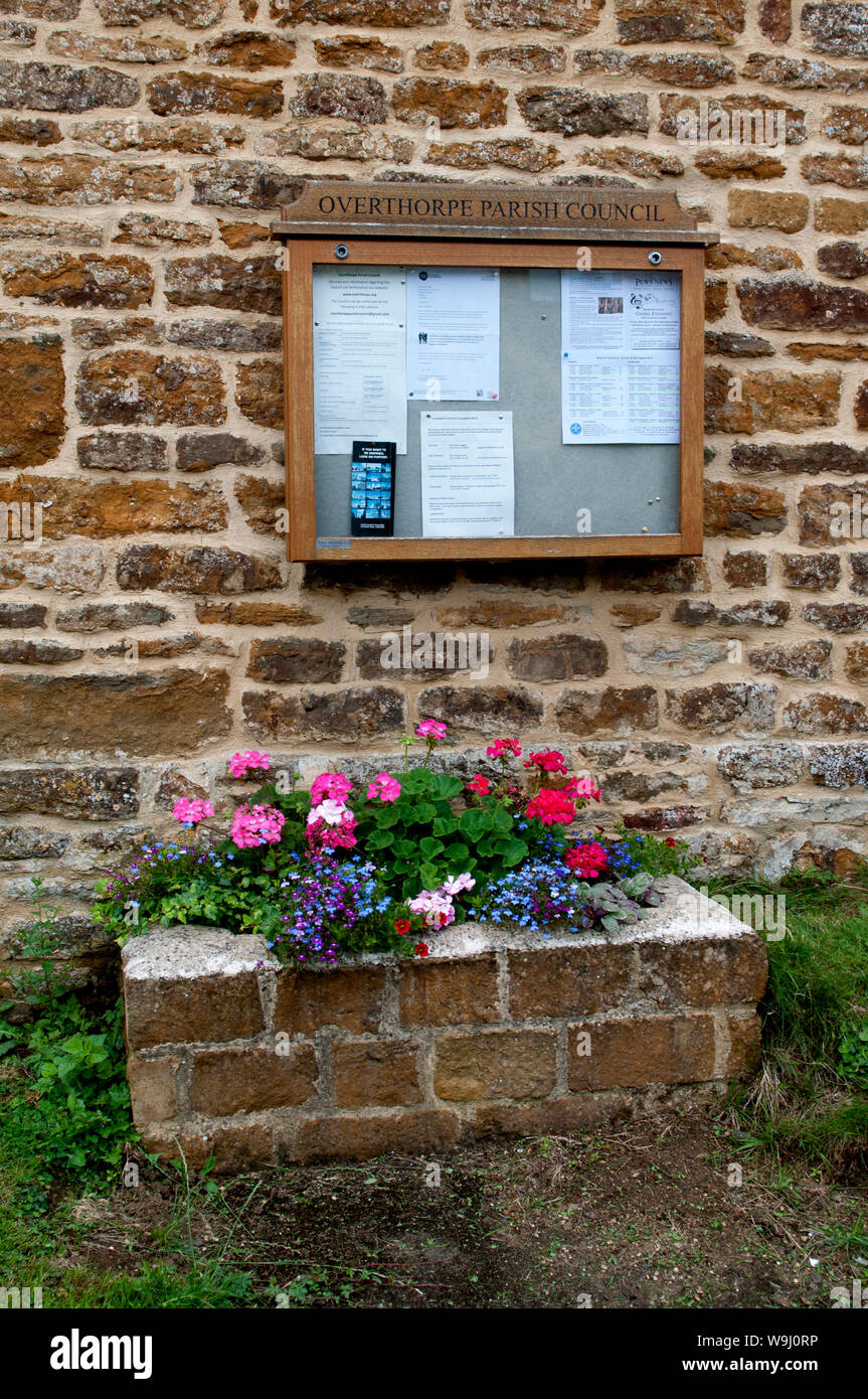 The village noticeboard, Overthorpe, Northamptonshire, England, UK