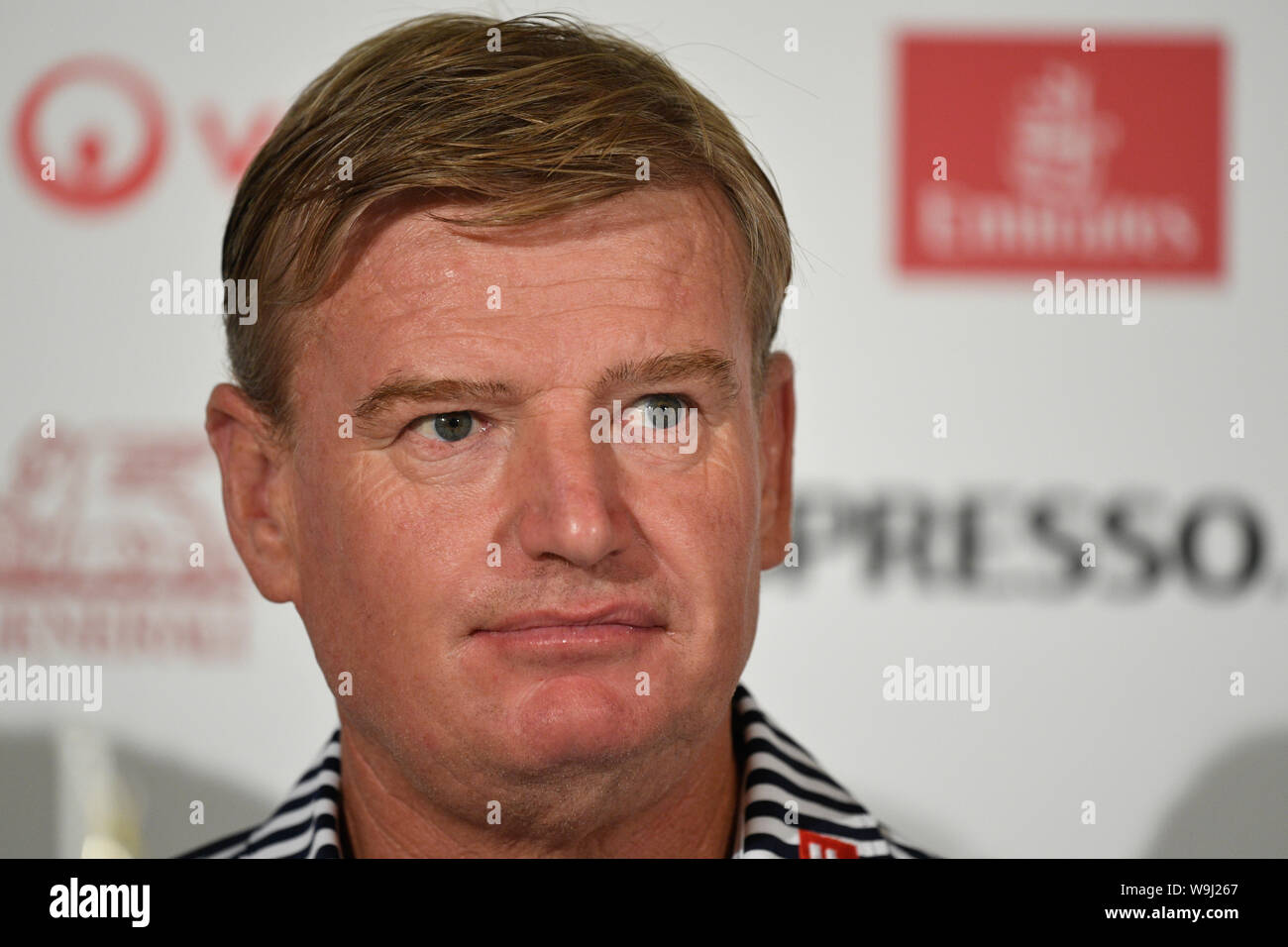 Golf player Ernie Els speaks during the press conference prior to D+D REAL CZECH MASTERS 2019 golf tournament of European Tour in Prague, Czech Republ Stock Photo