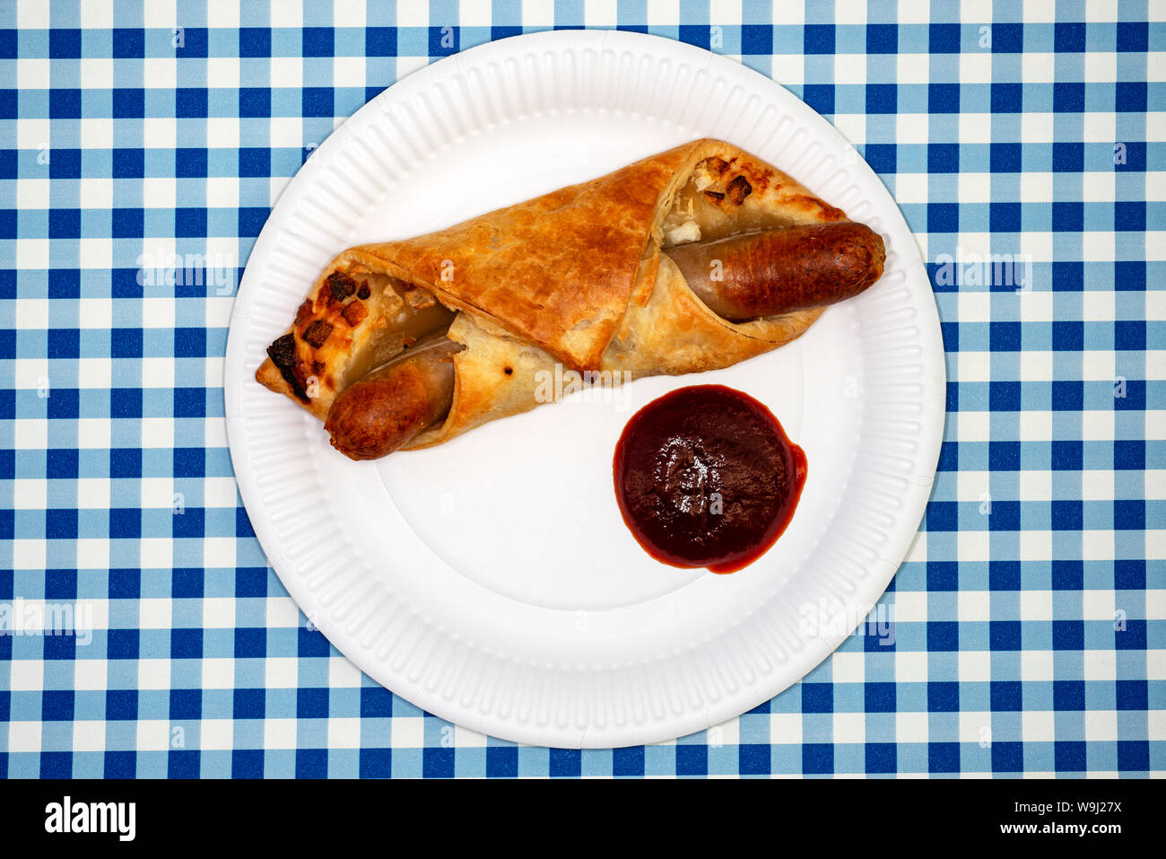 Frankfurter sausage in pastry wrap Stock Photo