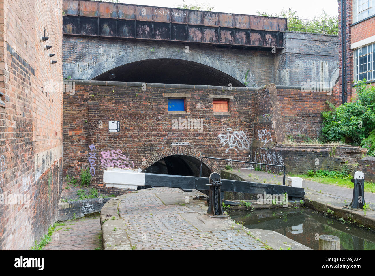 Locks on the canal running through the Jewellery Quarter in Birmingham city centre Stock Photo