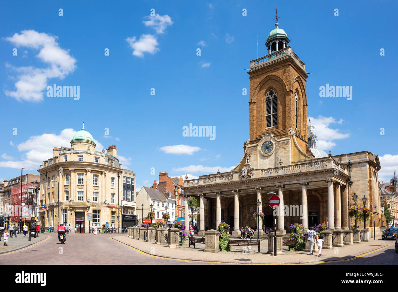 Parish Church Of All Saints George Row and the Nationwide Building Society Drapers Row Northampton town centre Northamptonshire England UK GB Europe Stock Photo