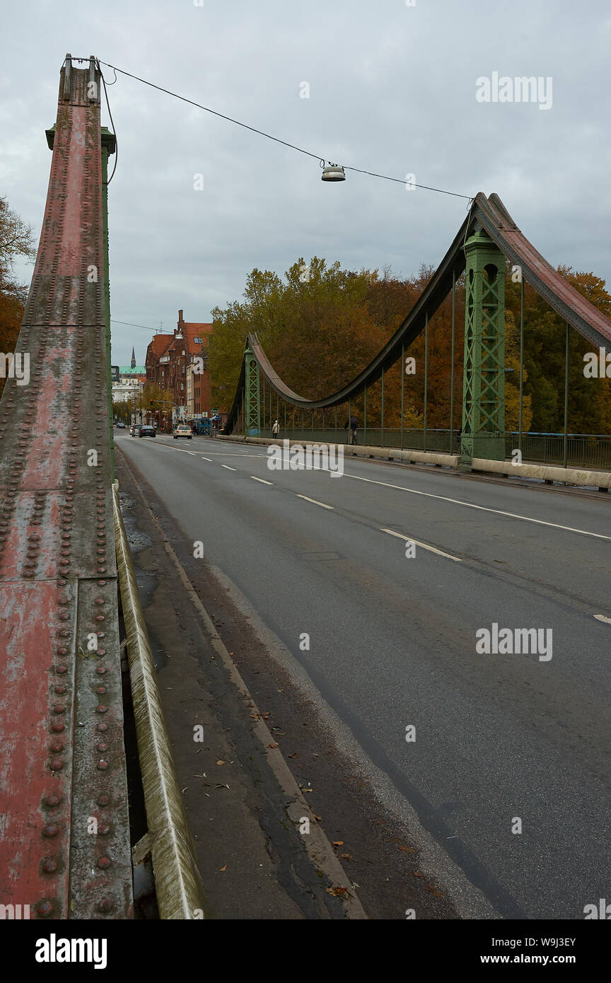 Mühlentorbrücke, an old steel bridge in the Hanseatic city of Lübeck Stock Photo