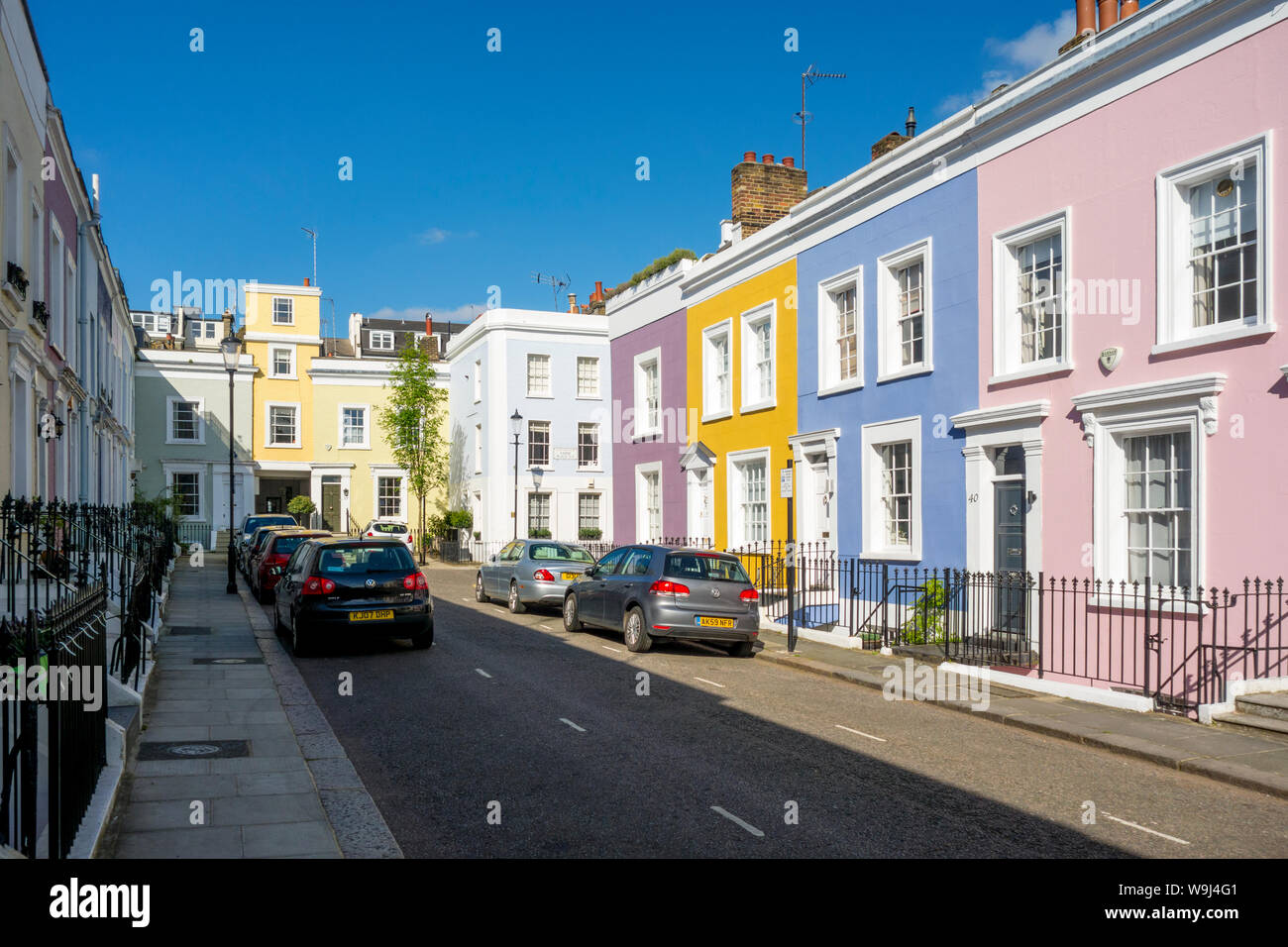 Colourful row of terraced houses in Notting Hill, London, UK Stock Photo