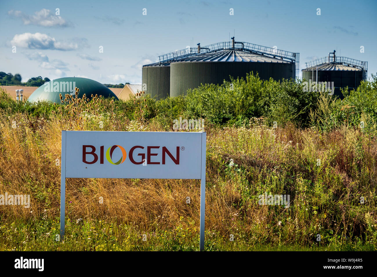 Biogen food waste recycling plant Baldock Herts. Anaerobic digestion plant processes 45,000 tonnes of food waste/yr generating 2.6MW green electricity Stock Photo