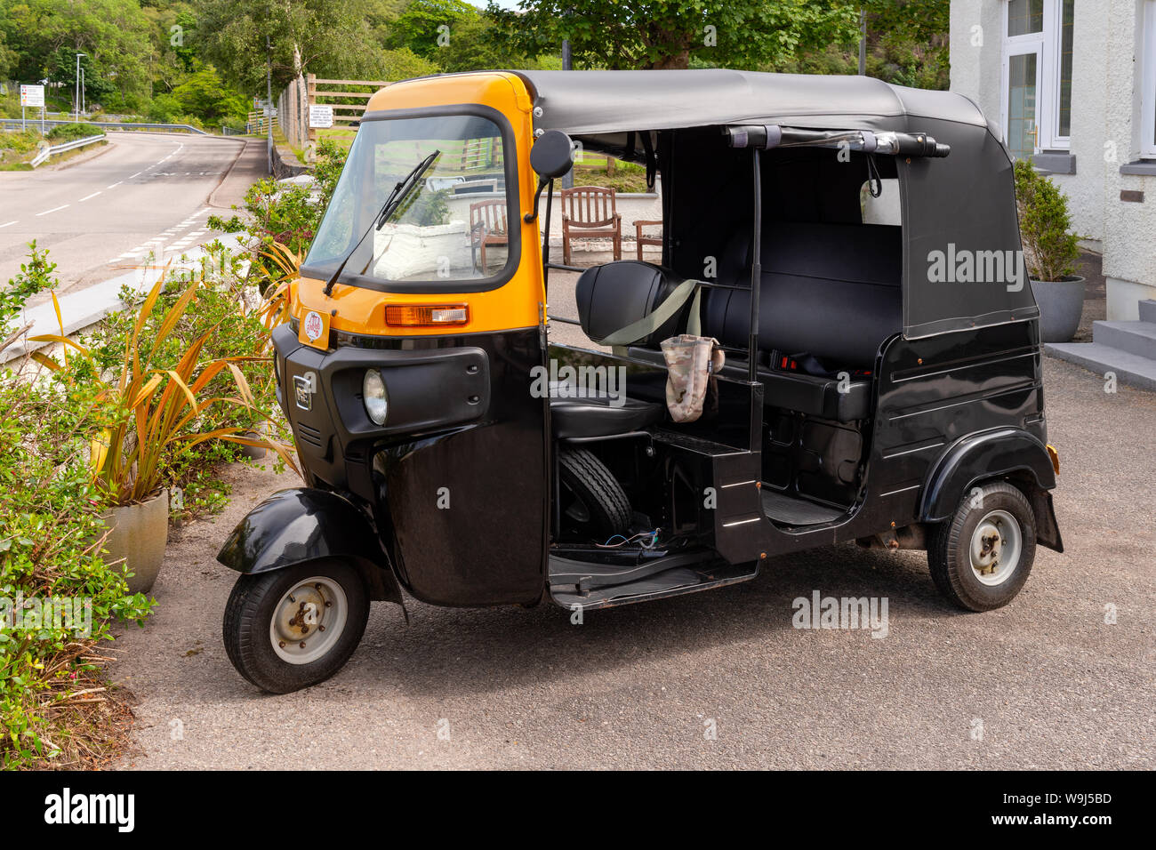 A Tuk Tuk photographed while parked in Lochinver, Wester Ross, Scotland. Stock Photo