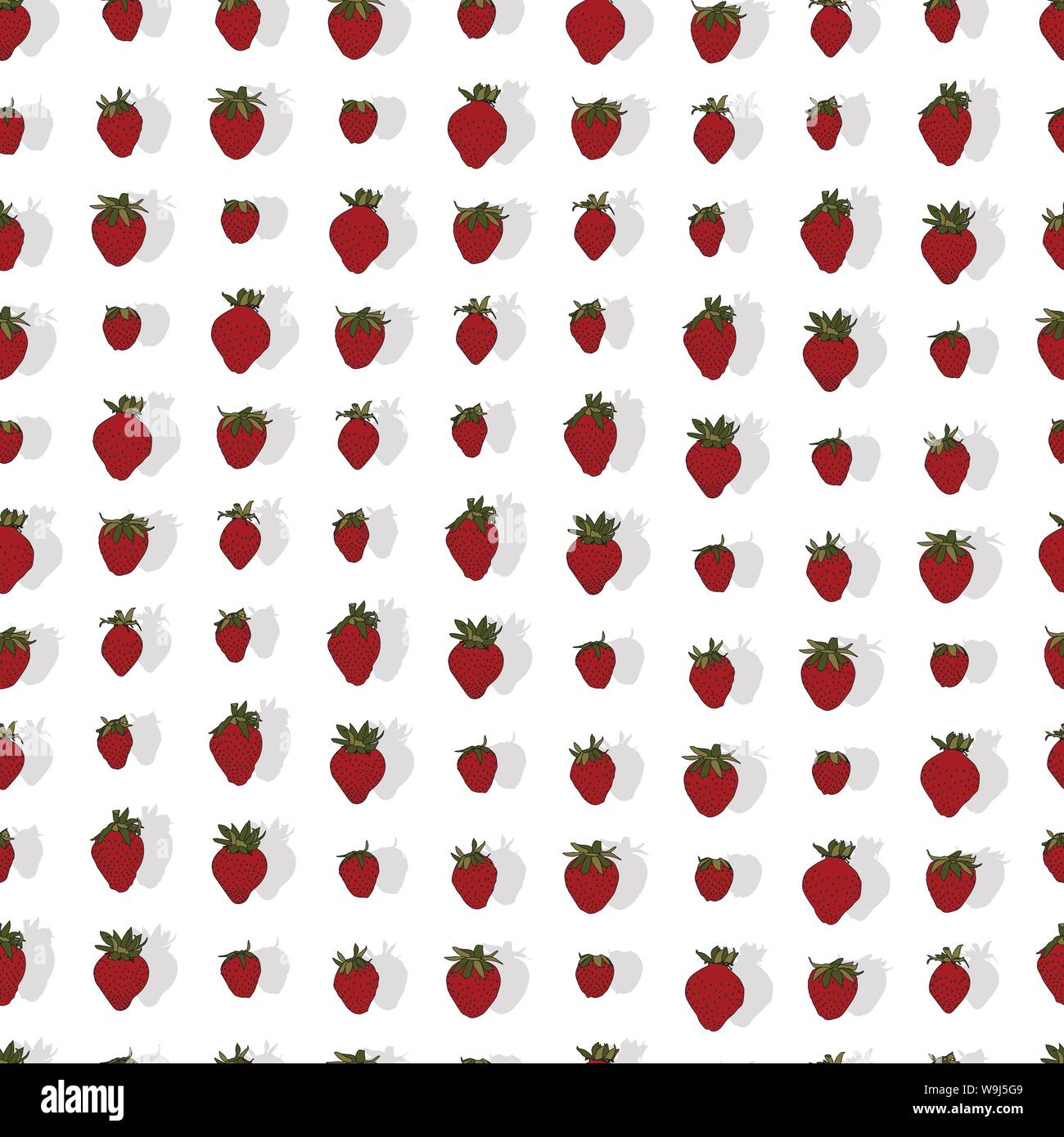 Red strawberries illustration in rows on white background vector seamless pattern Stock Vector