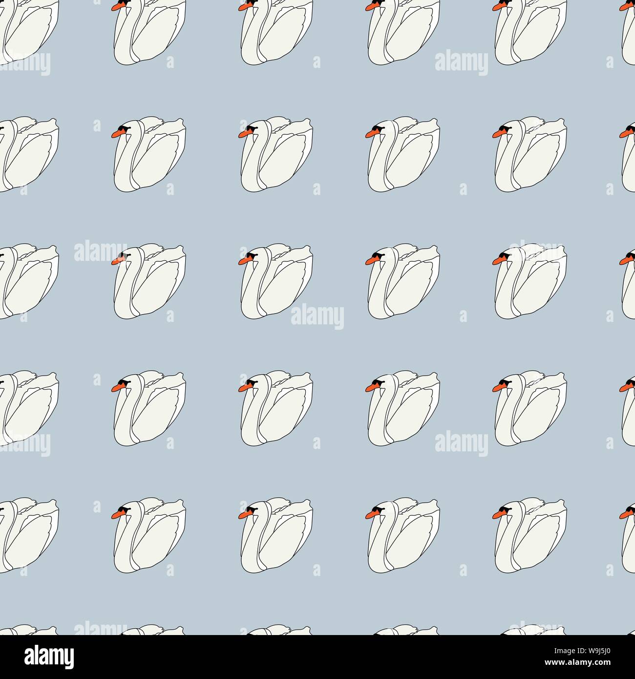 Seamless vector pattern with swans on a blue background Stock Vector
