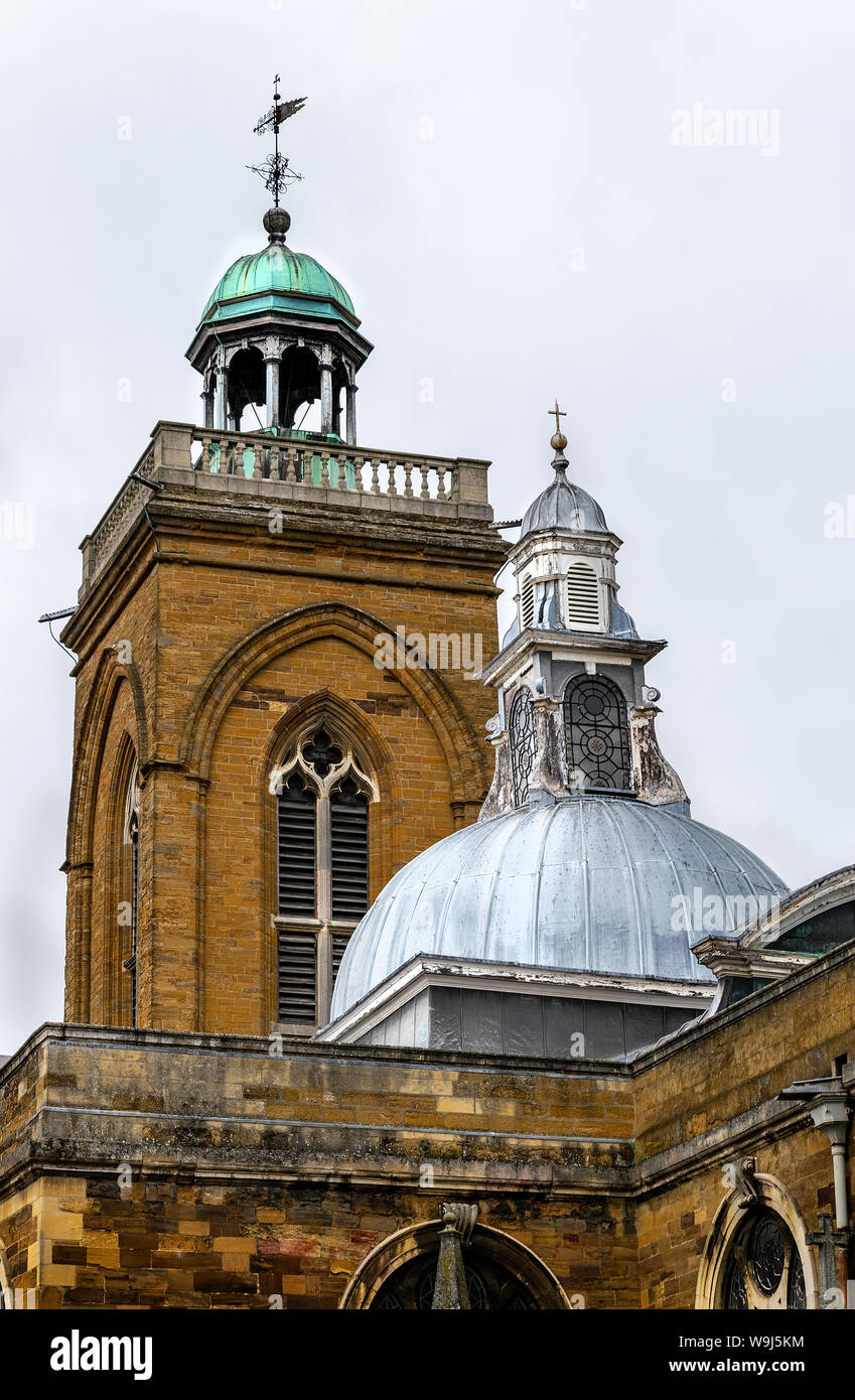 A view of the roof of All Saints Church, Northampton, Northamptonshire, England, UK showing the detailed domed turrets Stock Photo