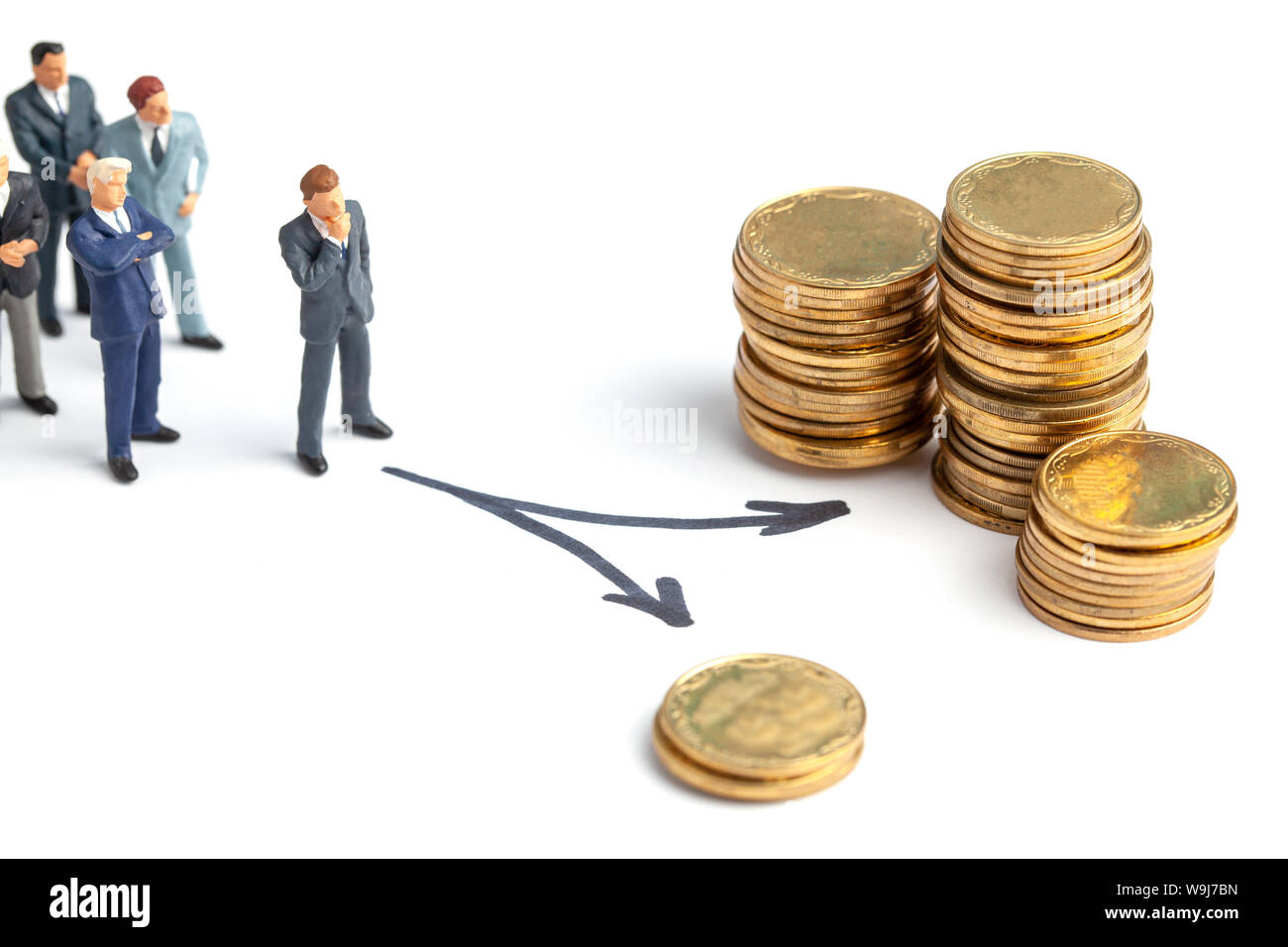 Businessman chooses the right path to big money. Different ways to