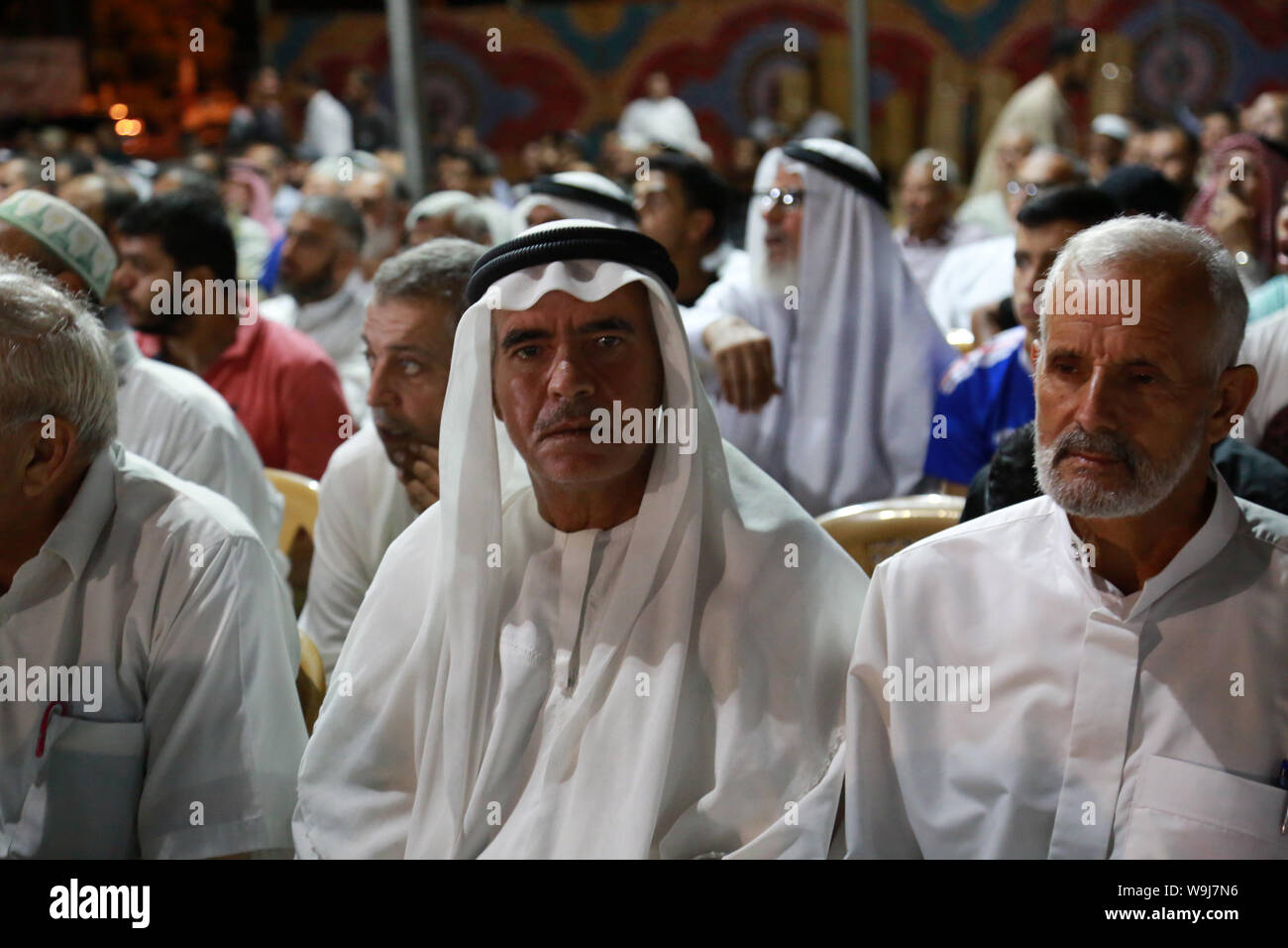 August 13, 2019, Khan Younis, Gaza Strip, Palestinian Territory: Palestinian Hamas supporters attend a congratulation ceremony during the third day of Eid al-Adha festival, in Khan Younis in the southern Gaza Strip, August 13, 2019  (Credit Image: © Mariam Dagga/APA Images via ZUMA Wire) Stock Photo