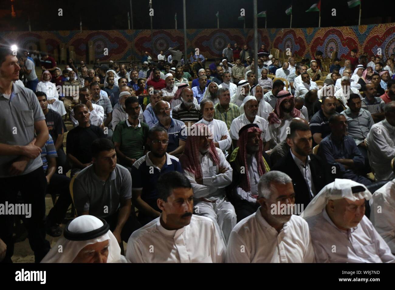 September 13, 2019, Khan Younis, Gaza Strip, Palestinian Territory: Palestinian Hamas supporters attend a congratulation ceremony during the third day of Eid al-Adha festival, in Khan Younis in the southern Gaza Strip, August 13, 2019  (Credit Image: © Mariam Dagga/APA Images via ZUMA Wire) Stock Photo
