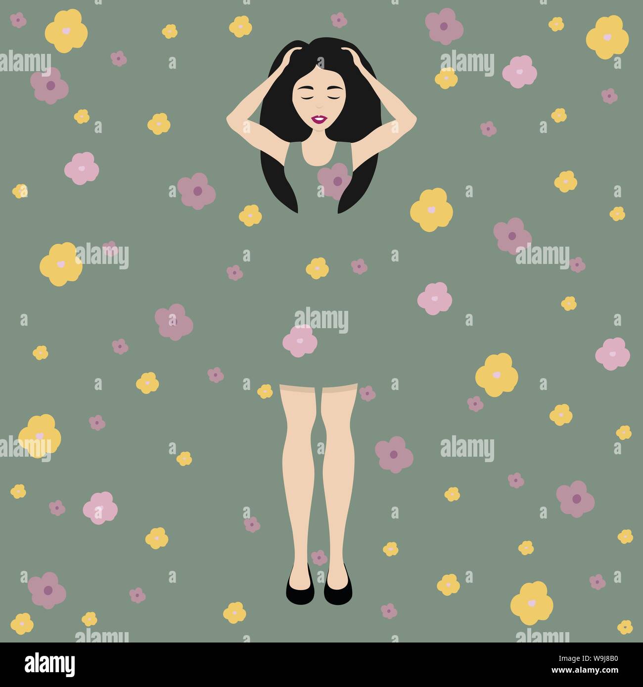 Vector illustration of a beautiful girl on a green background with ...