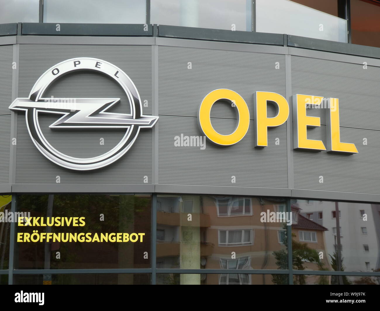 Cologne, Germany. 11th Aug, 2019. Logo, lettering of the motor vehicle manufacturer OPEL, which was used for the French automotive group Groupe PSA belongs to the Credit: Horst Galuschka/dpa/Alamy Live News Stock Photo