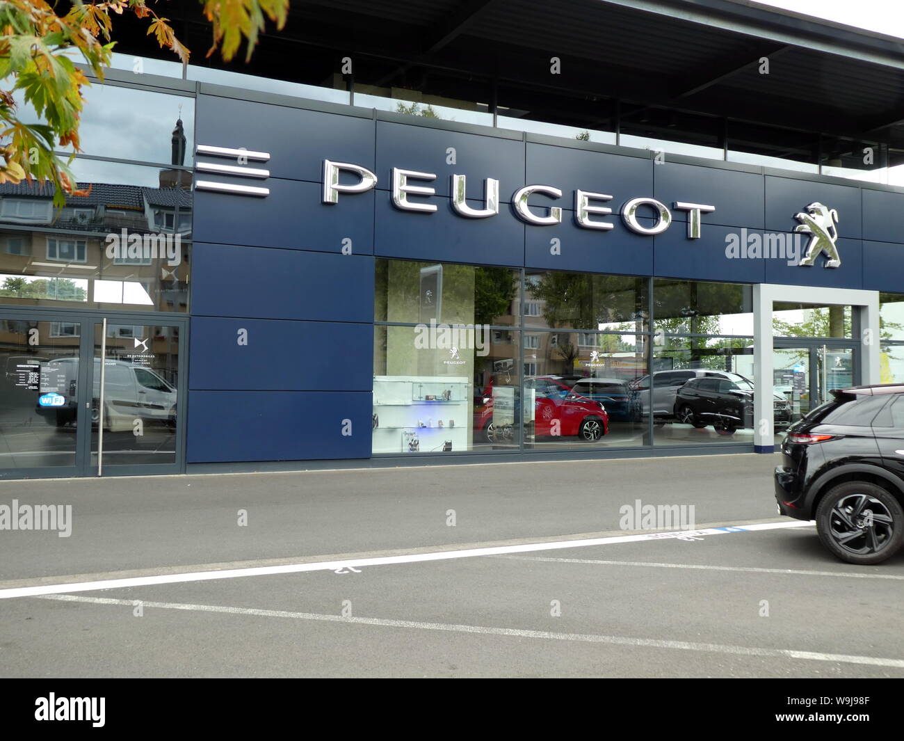 Cologne, Germany. 11th Aug, 2019. Logo, lettering of the car manufacturer Peugeot, which belongs to the French automotive group Groupe PSA. Credit: Horst Galuschka/dpa/Alamy Live News Stock Photo