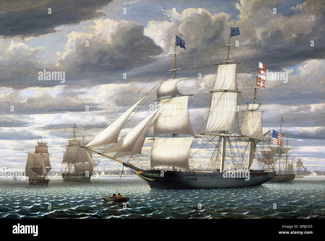 Ship Southern Cross in Boston Harbor, 1851 Fitz Henry Lane (1804-1865) Gloucester, Mass. Oil on canvas Gift of Stephen Wheatland Peabody Essex Museum M18639 Stock Photo