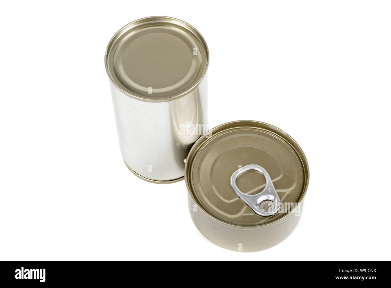 Metal food tins isolated on a white background Stock Photo Alamy