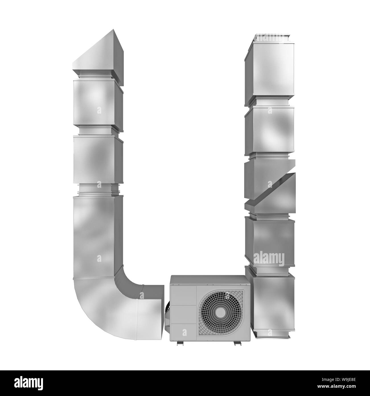 letter U of air conditioning and ventilation pipes. 3d rendering Stock Photo