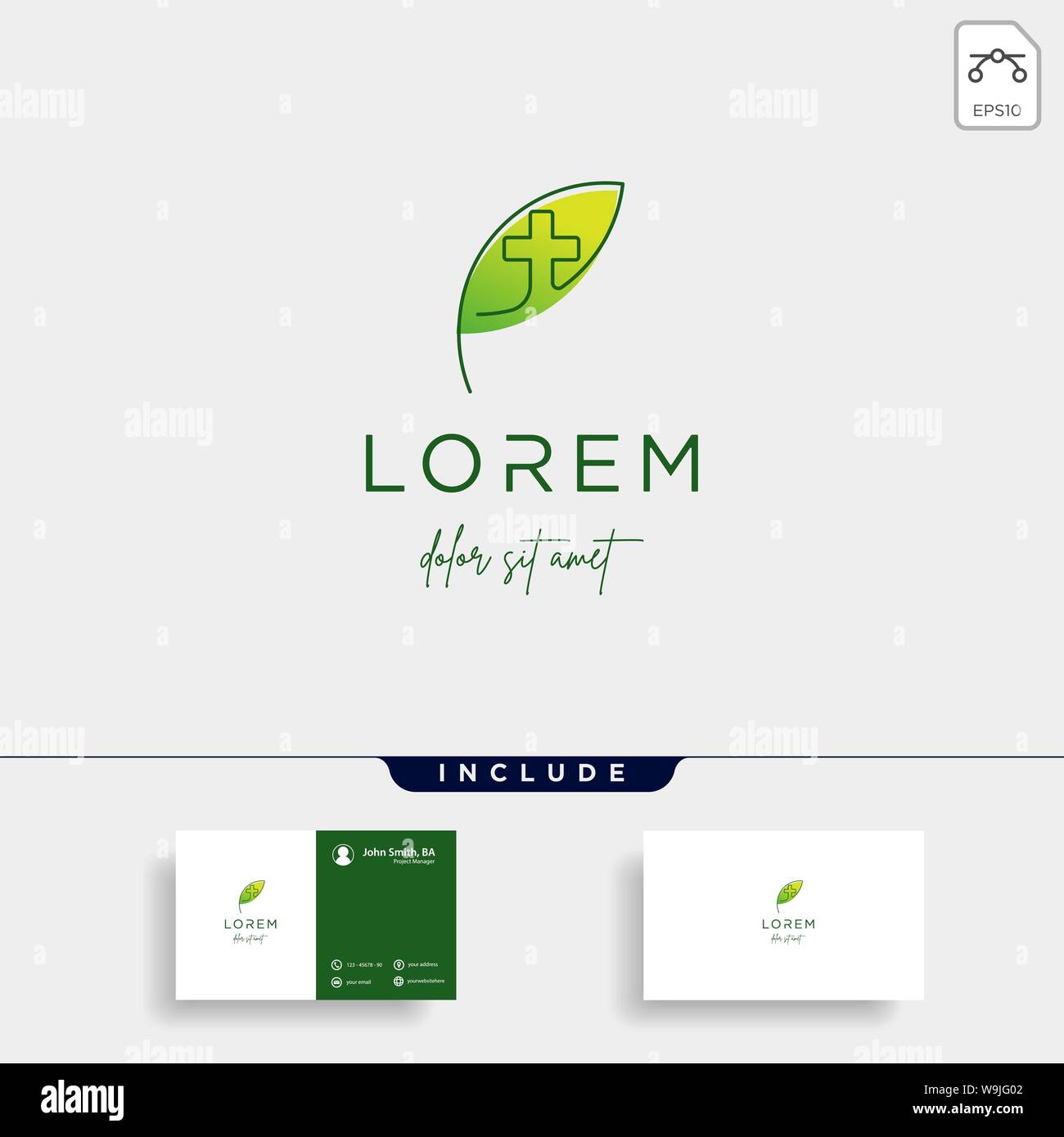 leaf cross logo design vector nature medicine Stock Vector