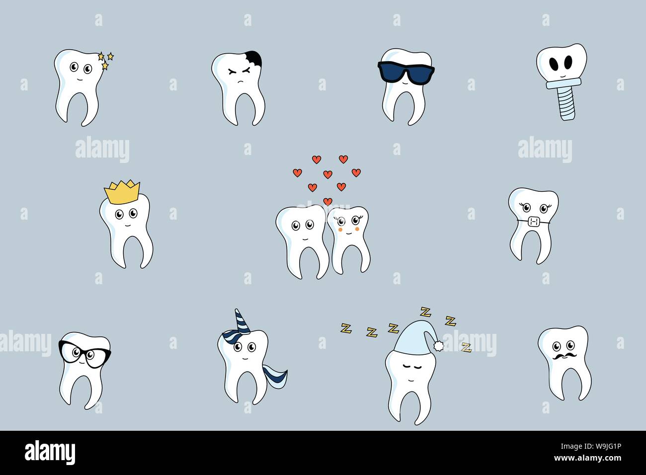 Set of vector cartoon tooth emoticons Stock Vector Image & Art Alamy